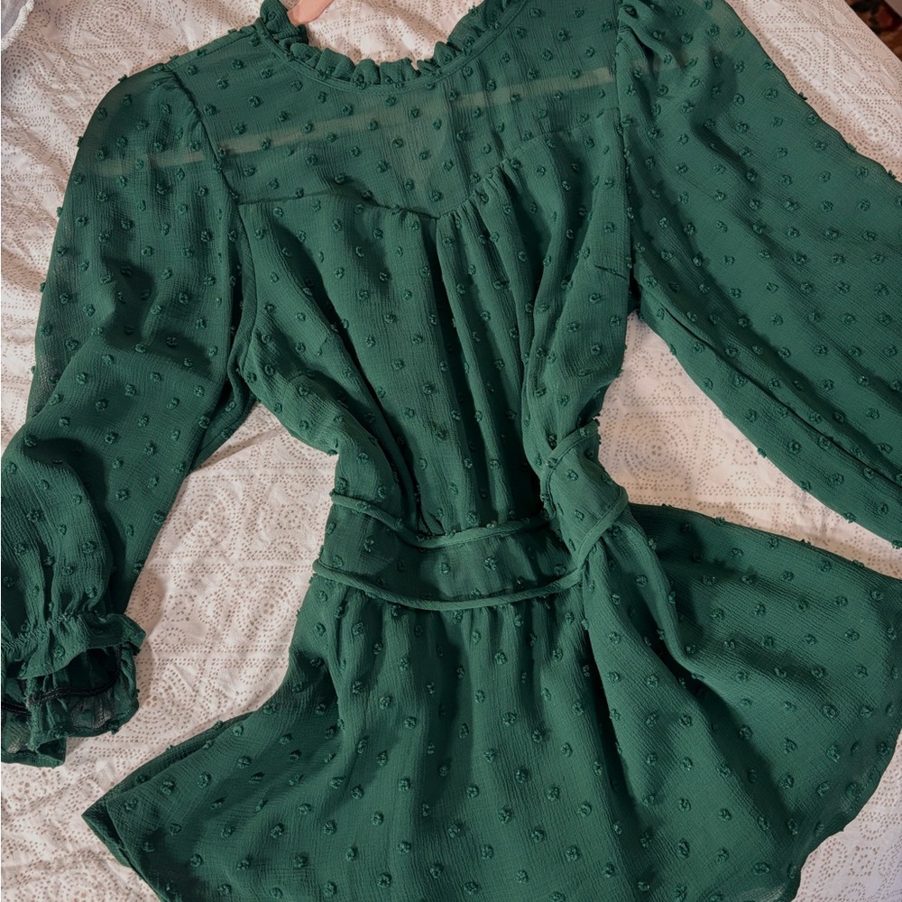 Green Blouse w/Puffy Sleeves Small